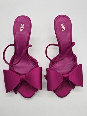 Zara Magenta Bow Heeled Sandals